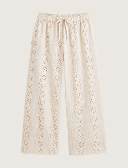 Raisonnel Embroidered Eyelet Wide-Leg Pants