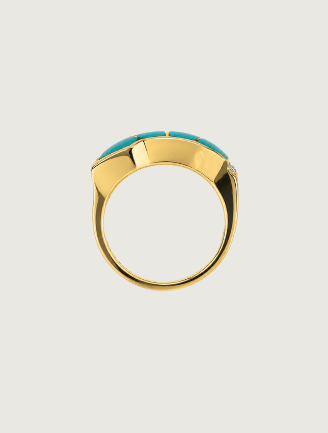 14K Yellow Gold Turquoise Inlay & Diamond Ring