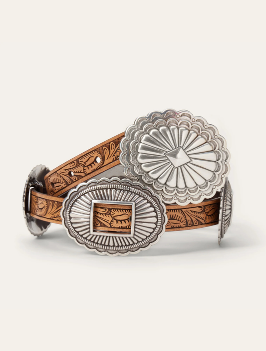 Stetson Women's Southwestern Tooled Concho Belt in Brown