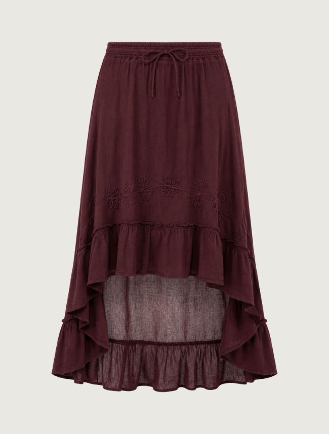 Scully Women's Burgundy Soutache Ruffle Hi-Lo Skirt