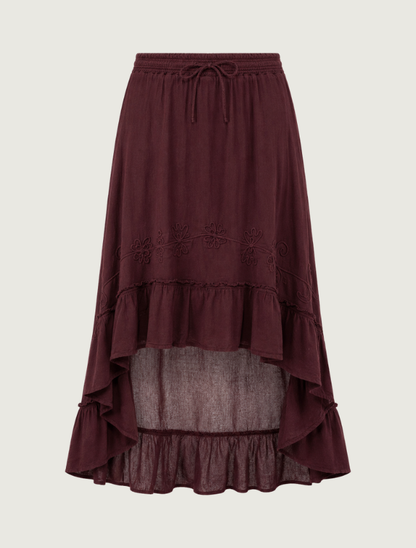 Scully Women's Burgundy Soutache Ruffle Hi-Lo Skirt