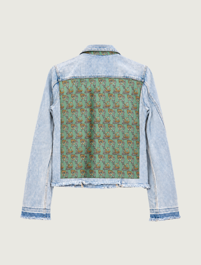 Stacy Bradley Design Lots of Stirrups Light Denim Jacket in Green