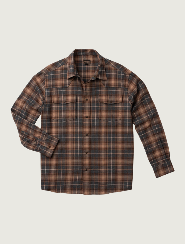 Madison Creek Bisley Western Shirt in Grey & Brown Plaid