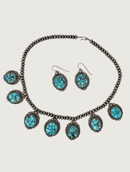Sterling Silver Kingman Turquoise Necklace & Earrings Set