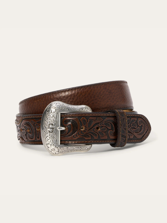 Stetson Men's Bison Leather Tooled Tab Belt in Hazelnut Bison