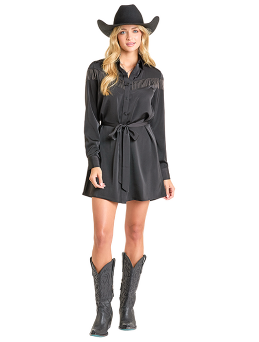Rock & Roll Denim Mini Dress with Chain Fringe