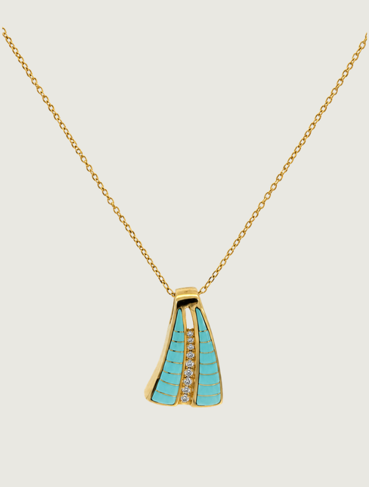 14K Yellow Gold Turquoise & Diamond Pendant