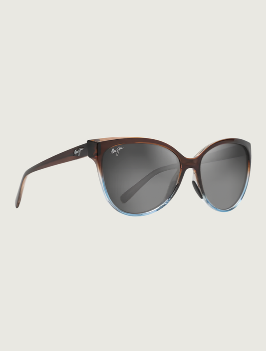 Maui Jim 'Olu'olu cat eye sunglasses in Translucent Dark Chocolate with Blue / Neutral Grey — quarter view