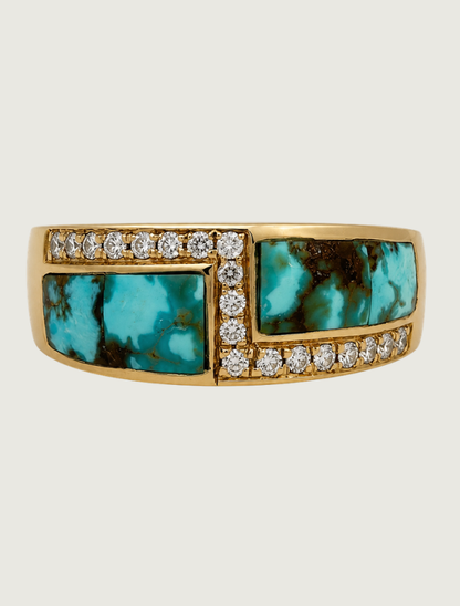 14K Yellow Gold Turquoise & Diamond Ring