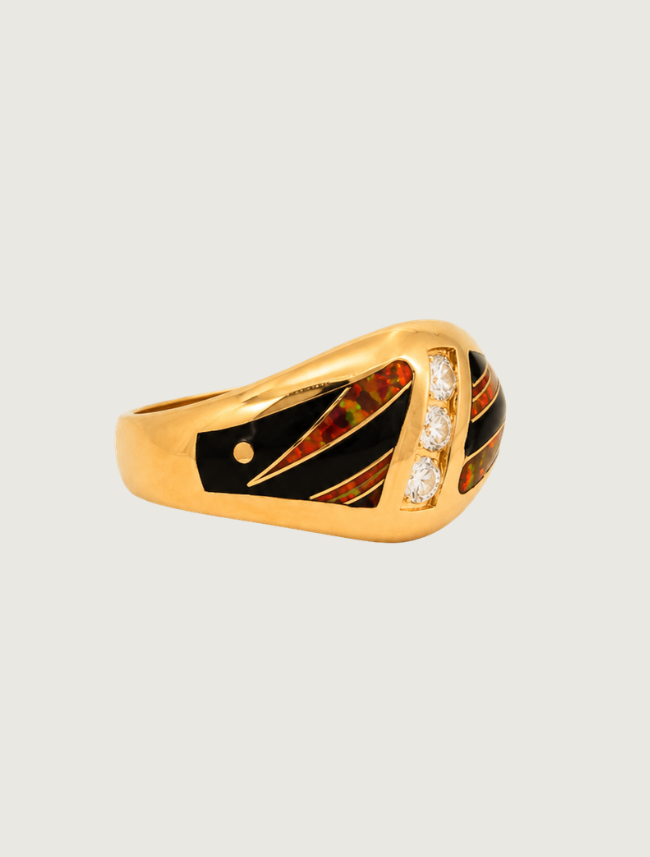 14K Yellow Gold Black Jade & Fire Opal Ring
