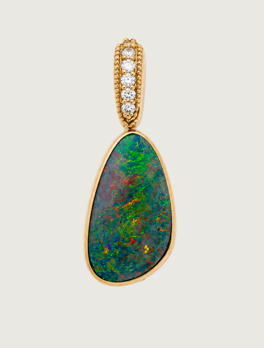 14K Yellow Gold Australian Opal & Diamond Pendant