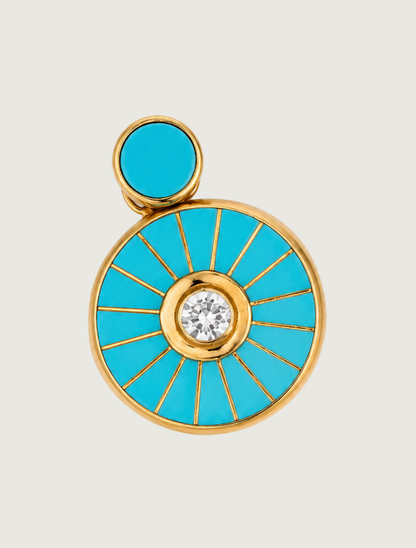 14K Yellow Gold Sleeping Beauty Turquoise Inlay & Diamond Pendant