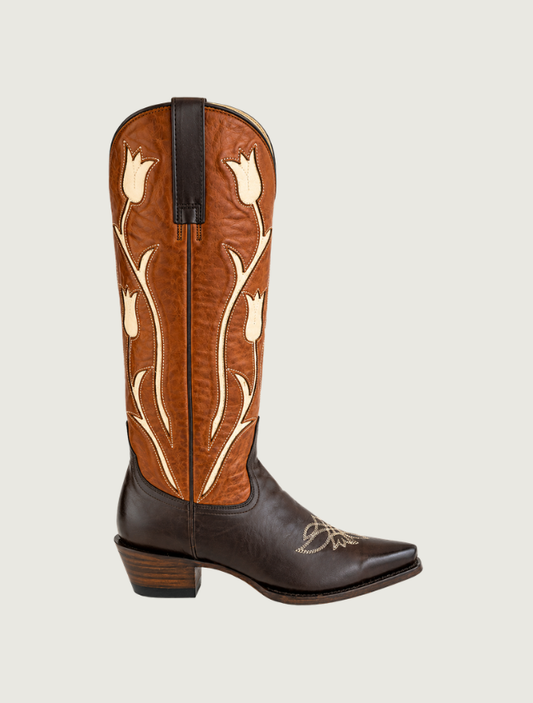 Stetson Amelia Brown Tulip Inlay Snip Toe Cowgirl Boots