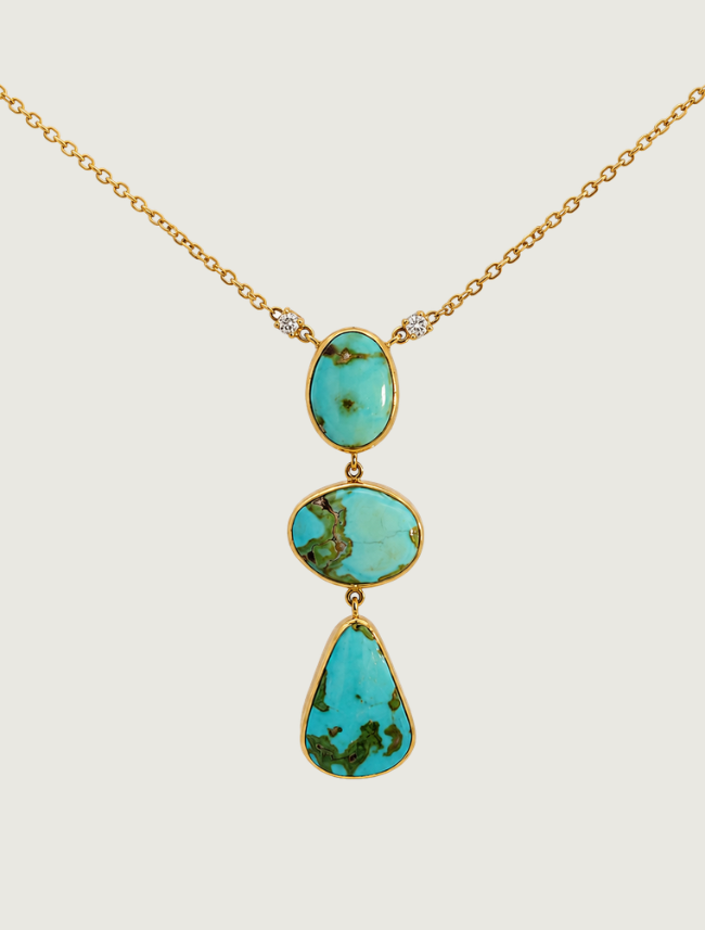 18K Yellow Gold Royston Turquoise & Diamond Necklace