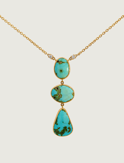 18K Yellow Gold Royston Turquoise & Diamond Necklace