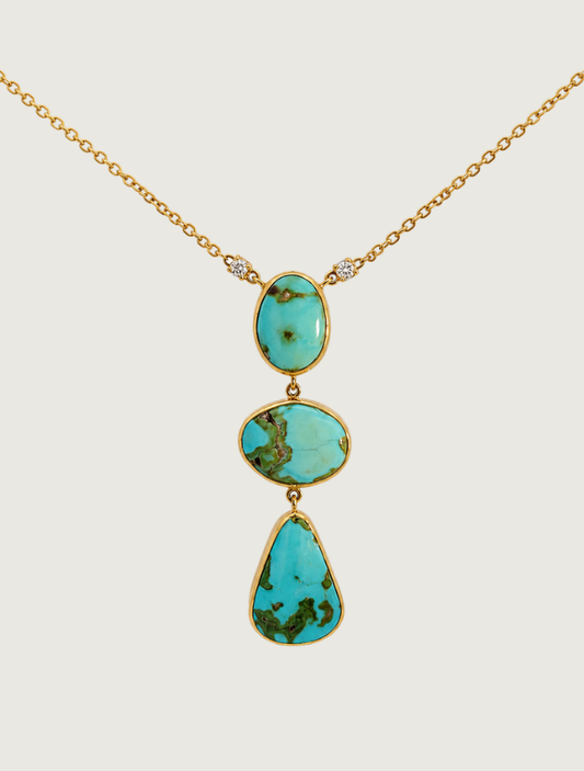 18K Yellow Gold Royston Turquoise & Diamond Necklace