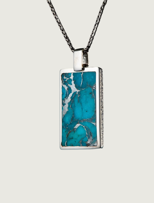 William Henry Sterling Silver Pendant Necklace with 'Zinc Matrix' Kingman Turquoise Inlay