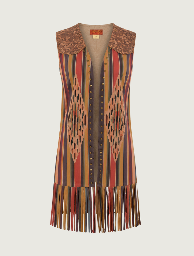 Scully Long Microfiber Serape Fringe Vest