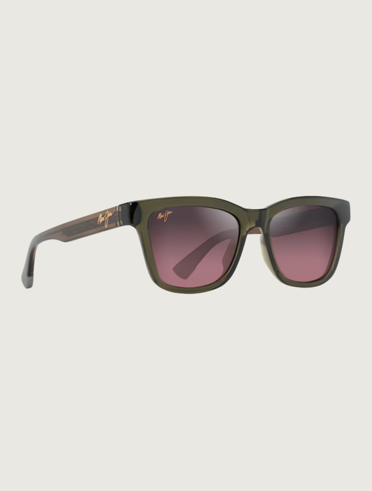 Maui Jim Hanohano square sunglasses in Shiny Trans Green / Maui Rose — quarter view