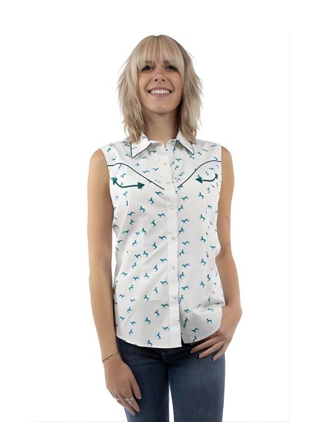 Scully Women's White Horse Print Sleeveless Top