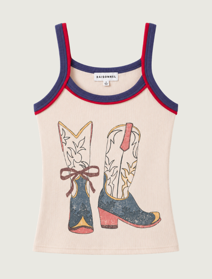 Raisonnel Vintage Cowboy Boots Ribbed Tank