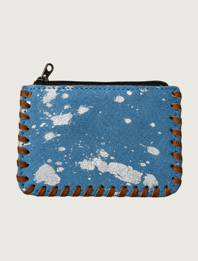 Mavericks Metallic Splatter Suede Coin Pouch with Whipstitch Trim