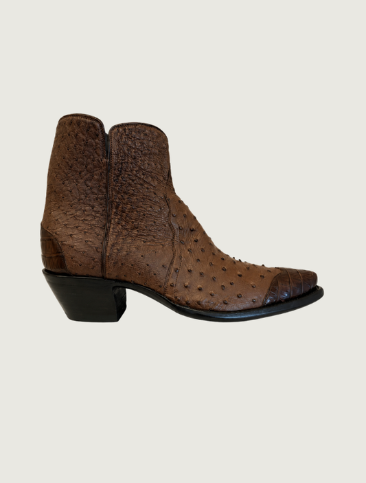 Stallion Ostrich & Caiman Zorro Ankle Boots in Kango Tobac