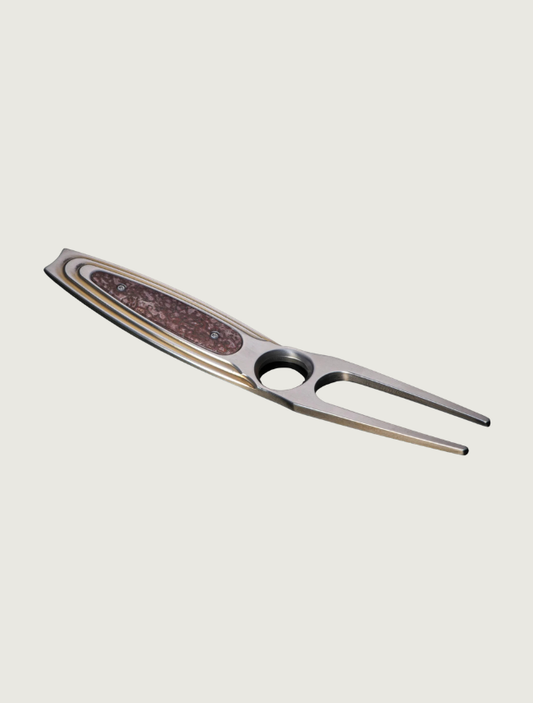 William Henry 'St. Andrews' Anodized Titanium Divot Tool with Dinosaur Bone Inlay
