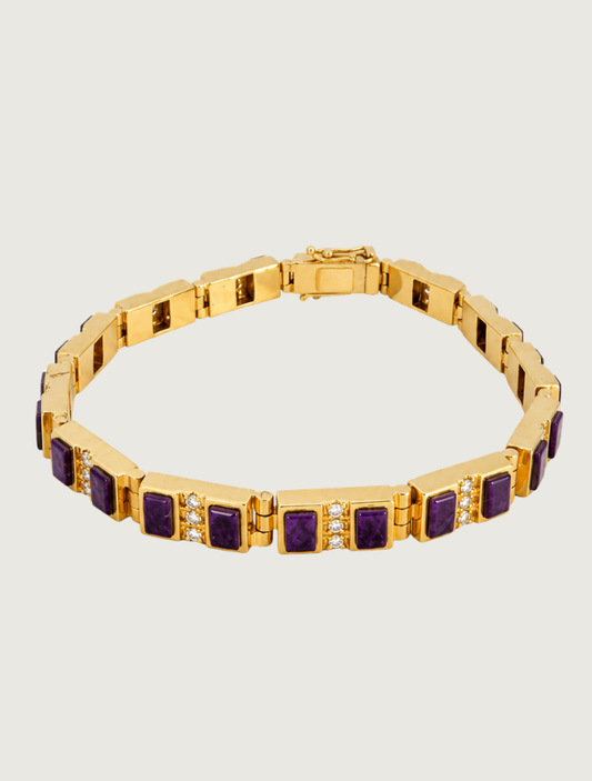 14K Yellow Gold Diamond & Sugilite Bracelet