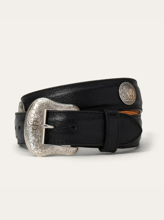 Stetson Men's Black "Bison Nickel" Leather Belt