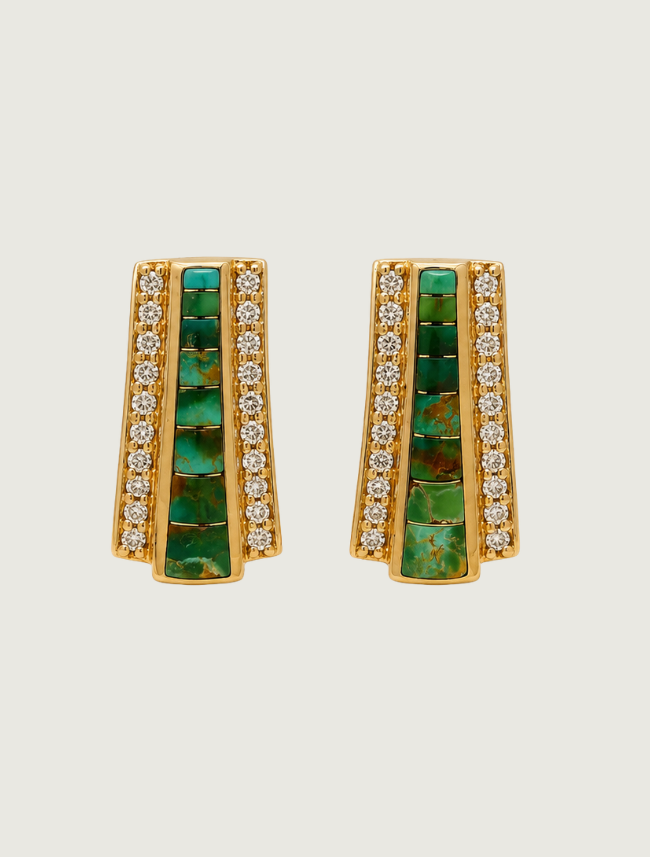 14K Yellow Gold Turquoise & Diamond Earrings