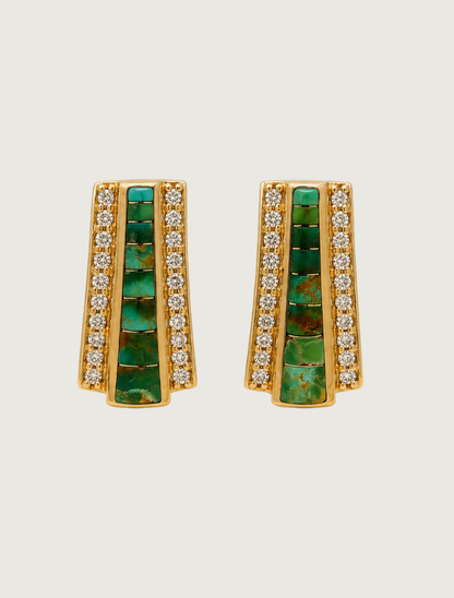 14K Yellow Gold Turquoise & Diamond Earrings