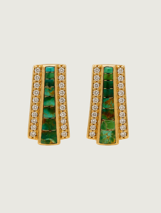 14K Yellow Gold Turquoise & Diamond Earrings