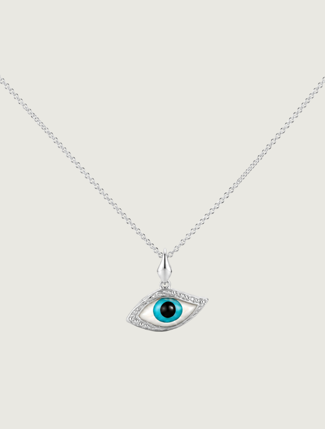 Kabana Sterling Silver Inlay Evil Eye Pendant (M)