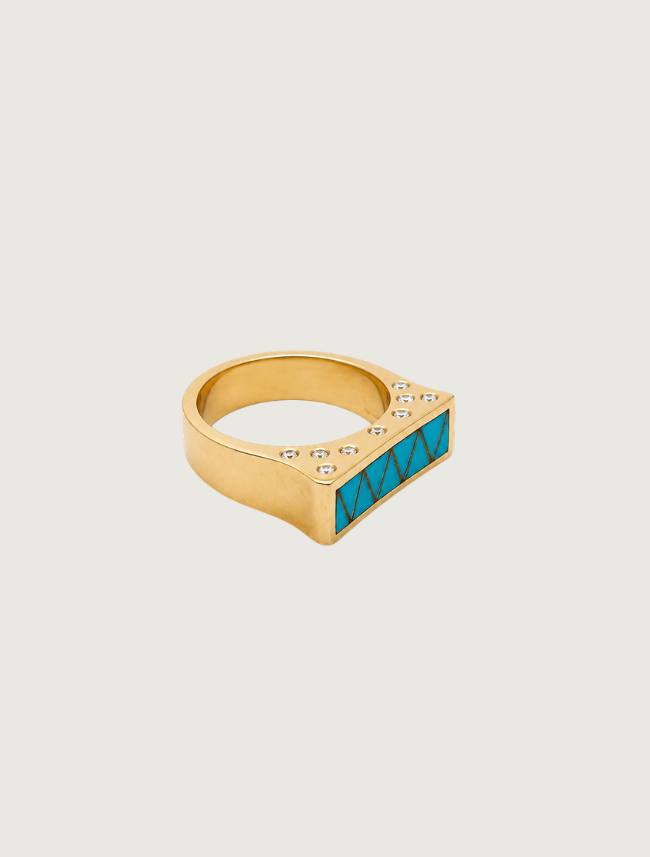 14K Yellow Gold Turquoise & Diamond Ring