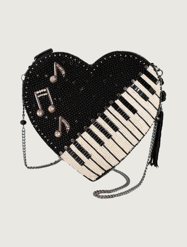 Title: Mary Frances Heart Beat Piano Heart Crossbody Handbag