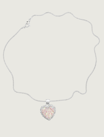 Sterling Silver Med. Pink Opal Heart Pendant