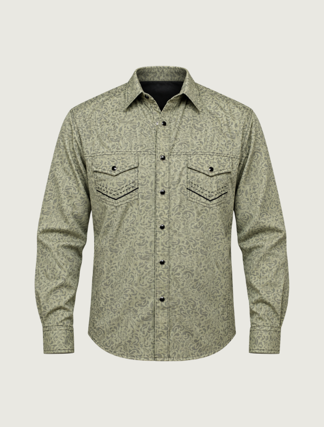 Scully Men's Signature Stripe Print Shirt in Sage