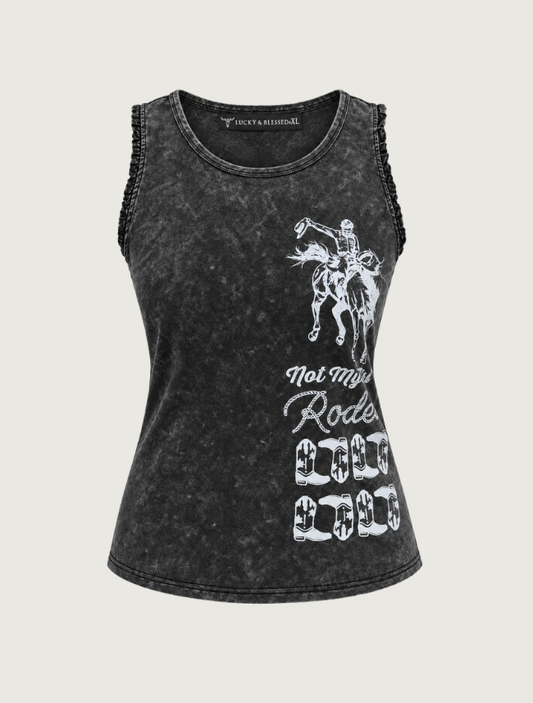 Lucky & Blessed Women's Black Mineral Wash Graphic Tank Top