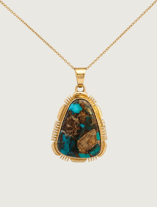 14K Yellow Gold Bisbee Turquoise Pendant