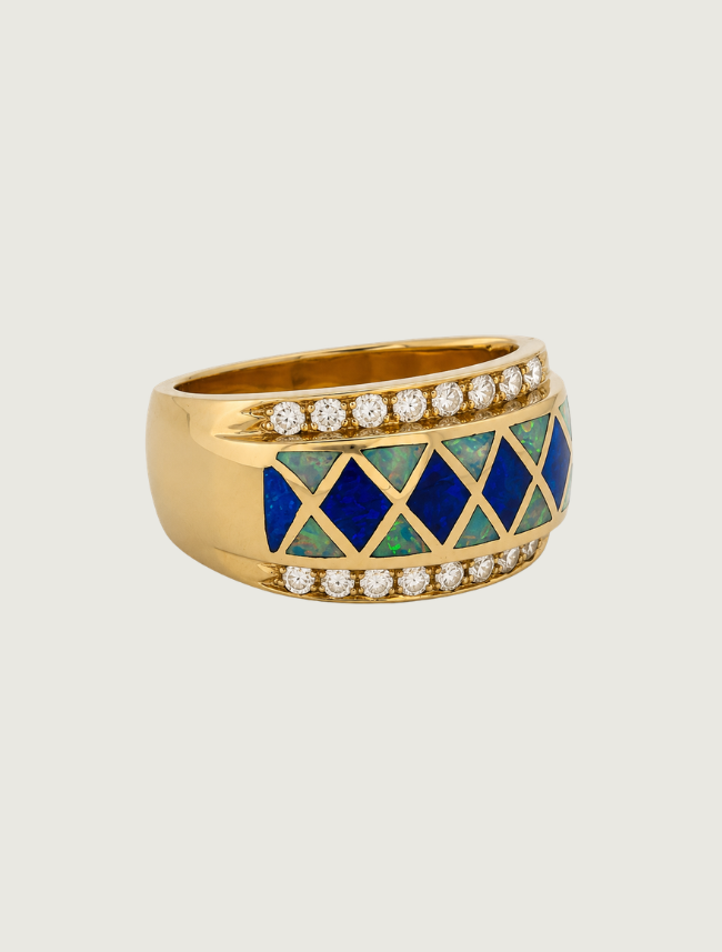 14K Yellow Gold Opal Inlay & Diamond Ring