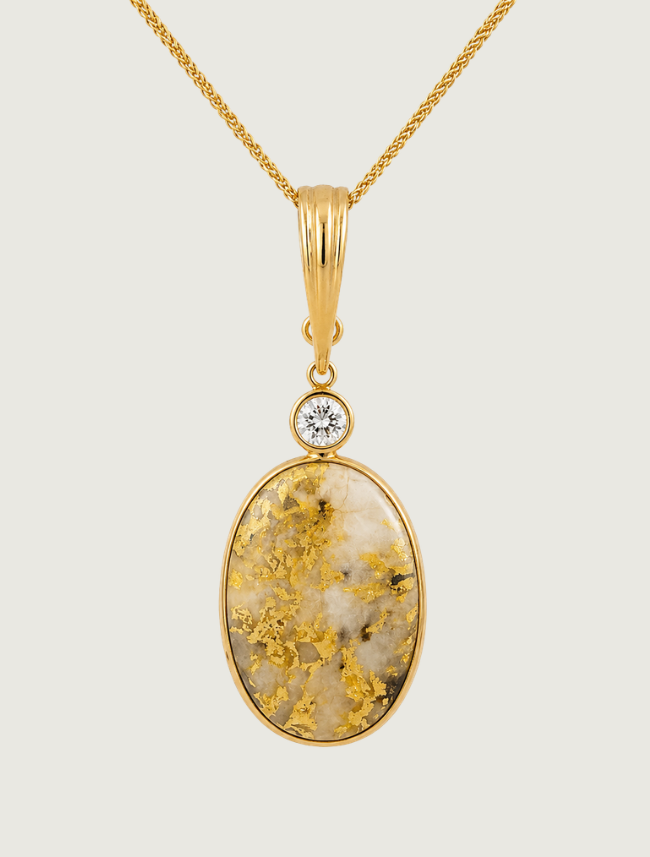 14K Yellow Gold Quartz & Diamond Pendant
