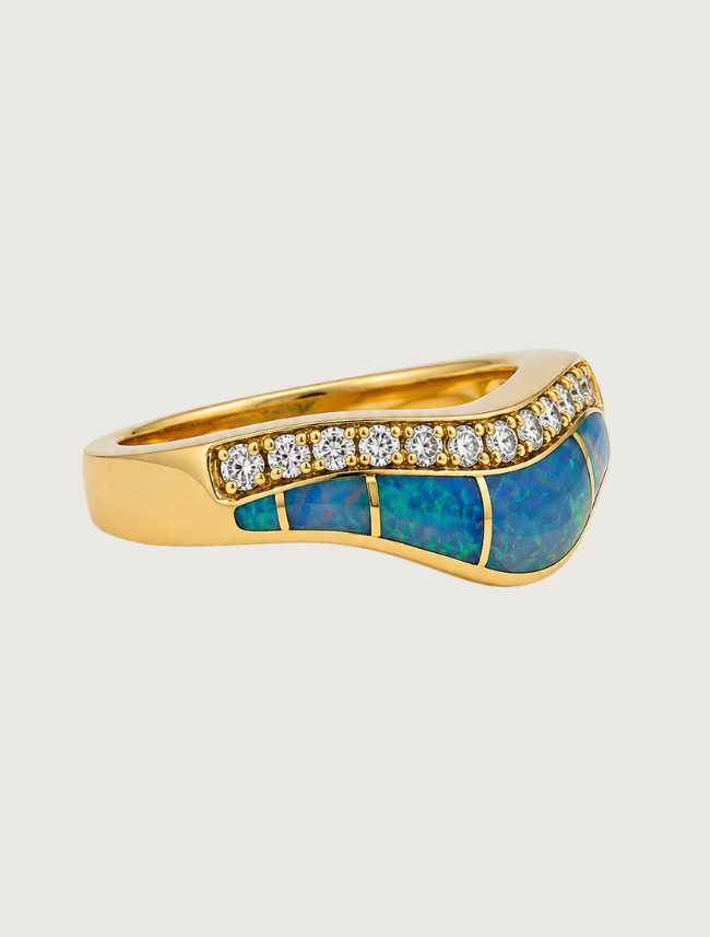 14K Yellow Gold Opal Inlay & Diamond Ring
