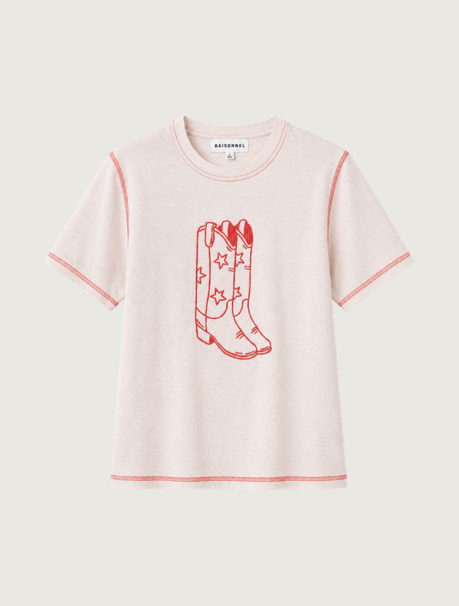 Raisonnel Cowboy Boots Embroidered Contrast Stitch Tee