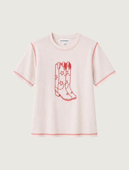 Raisonnel Cowboy Boots Embroidered Contrast Stitch Tee