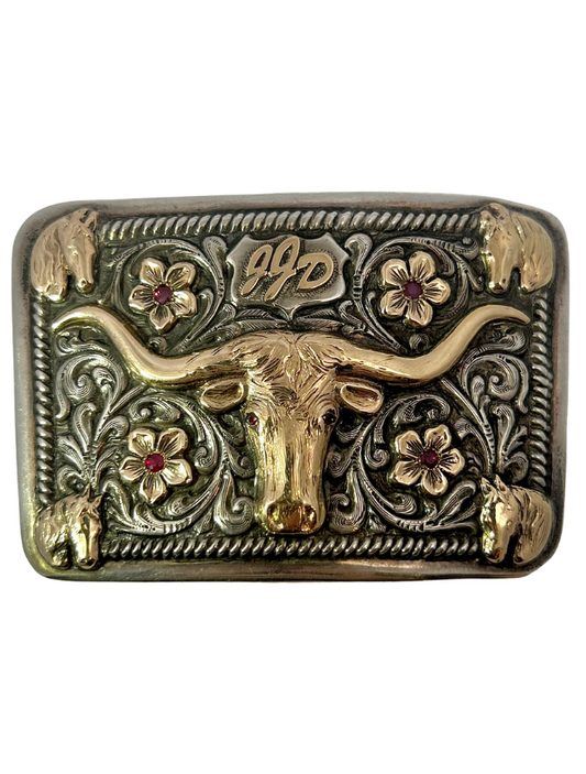 Edward H. Bolin Sterling Silver & 14K Gold Longhorn Belt Buckle