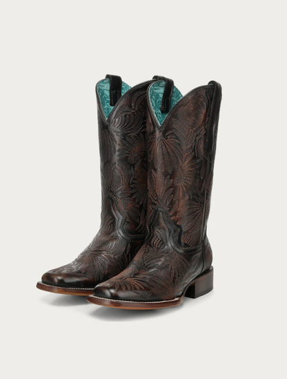 Corral Women's Black & Honey Floral Embroidery Cowboy Boots