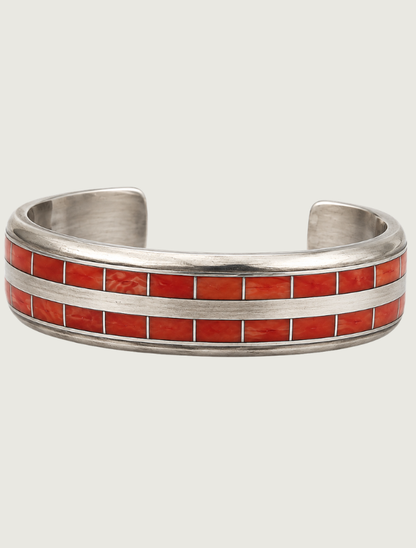 Johnny Coonsis Sterling Silver Coral Inlay Bracelet