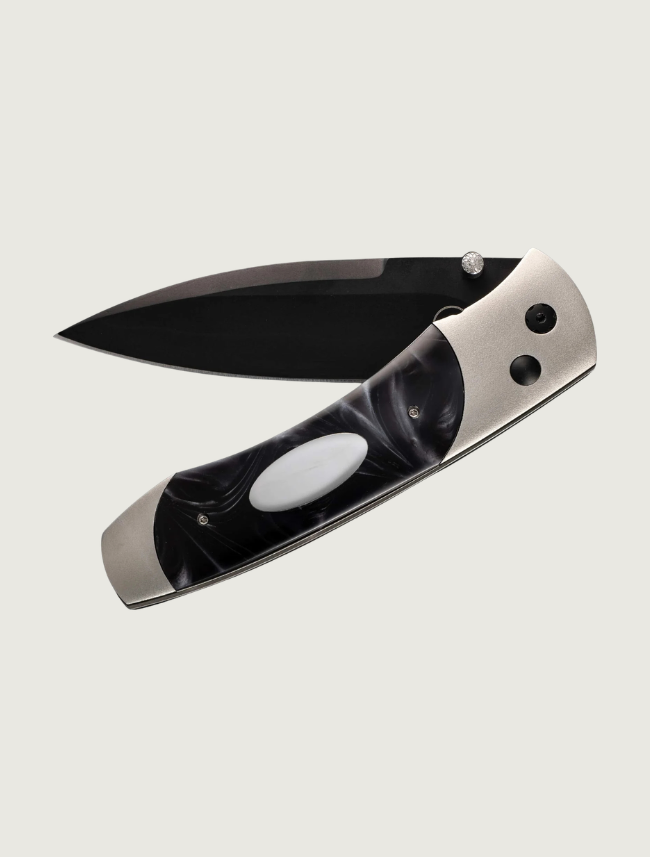 William Henry Titanium Pocket Knife with Black Acrylic Resin and Stainless Steel Blade