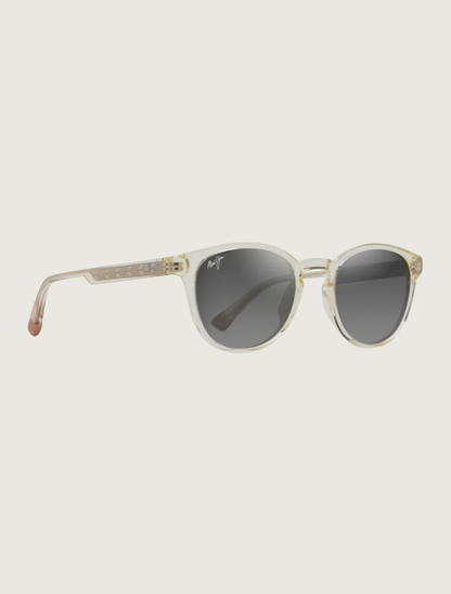 Maui Jim Hiehie round sunglasses in Shiny Trans Yellow / Neutral Grey — quarter view